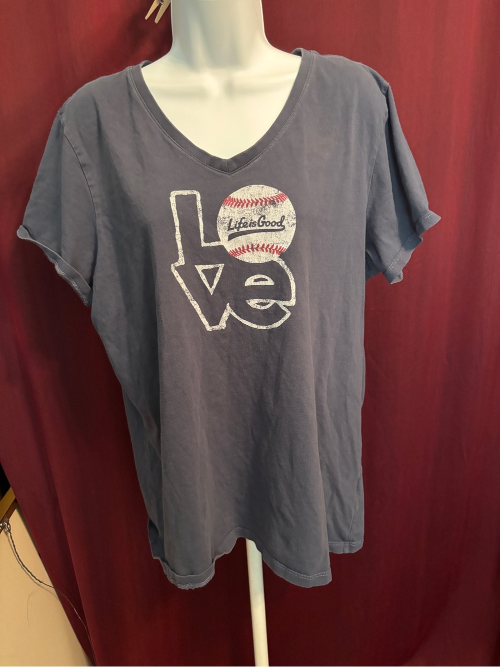 Life Is Good Blue V-Neck 'Love' Baseball Graphic Tee